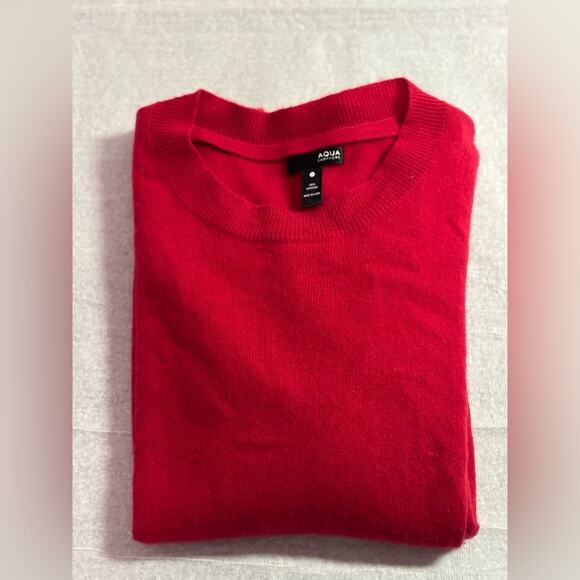 Aqua Men's 100% Cashmere Vibrant Red Crewneck Sweater Medium - Picture 1 of 4